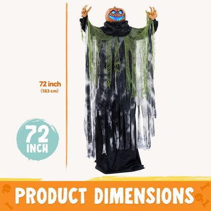 JOYIN Halloween Decorations Outdoor Life Size Animatronics Ghost Pumpkin Decor, Sound-Actived Haunted House Props with Creepy Sound for Garden Yard Lawn