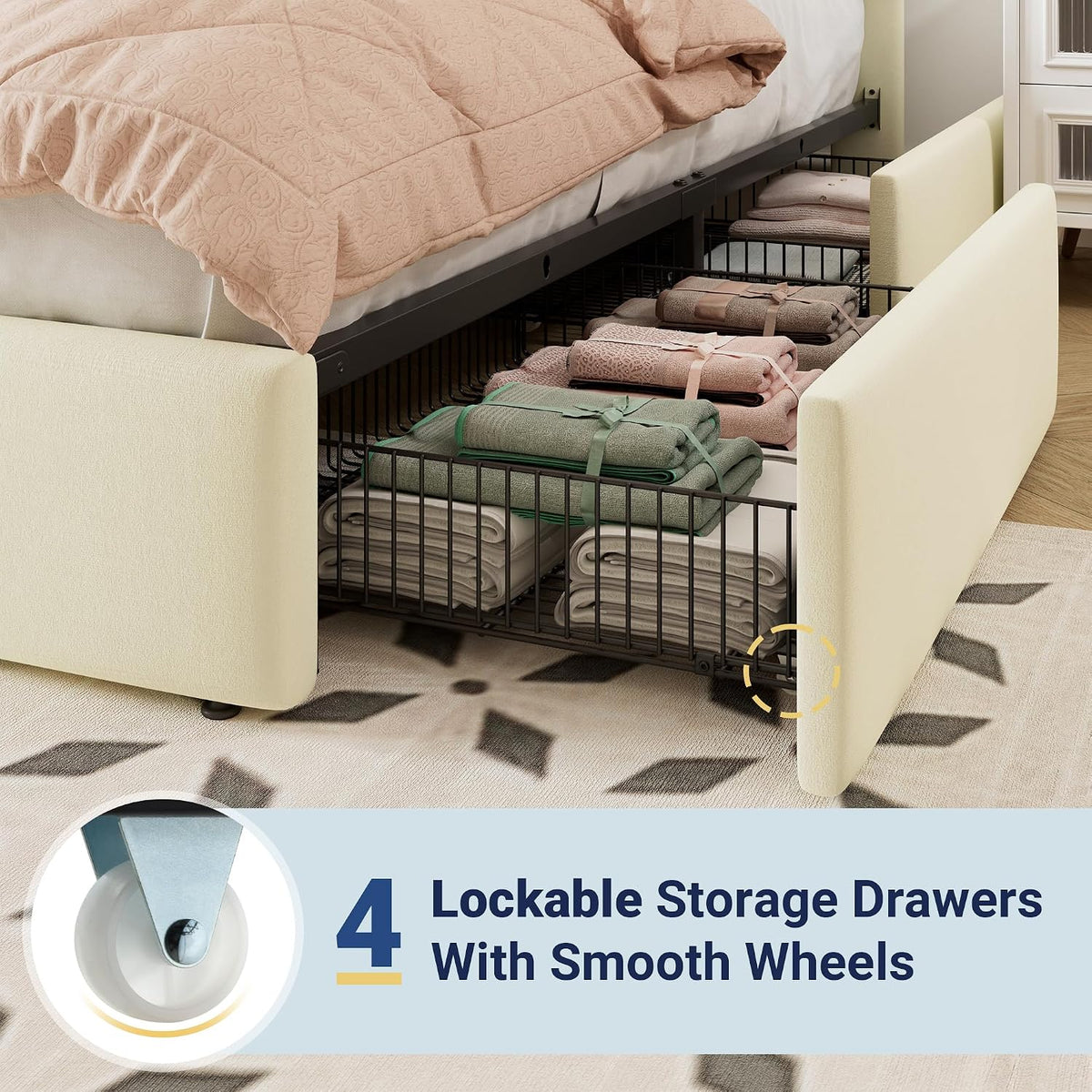 allewie king size storage bed frame, vertical channel showing dimensions