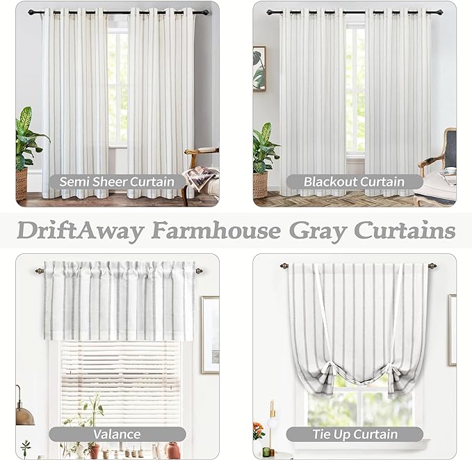 DriftAway Farmhouse Vertical Striped Linen Blend Textured Light Filtering Semi - Image 5