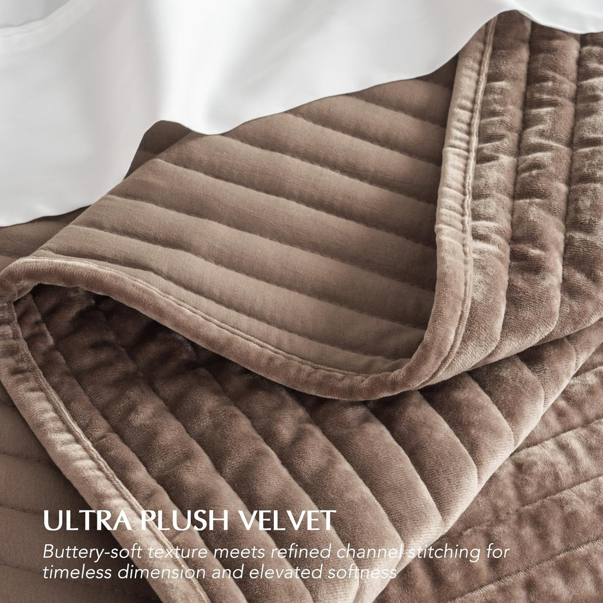 evergrace stripe channel luxury velvet quilt set king showing dimensions