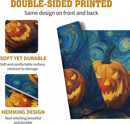 Halloween Placemats Set of 4 Pumpkin Vincent Van Gogh Starry Night Art Linen - Image 5