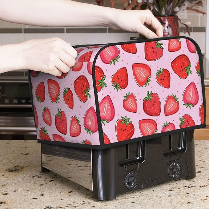 Pink Strawberry Kawaii Fruit 4 Slice Toaster Cover, Waterproof Toaster Dust - Image 2