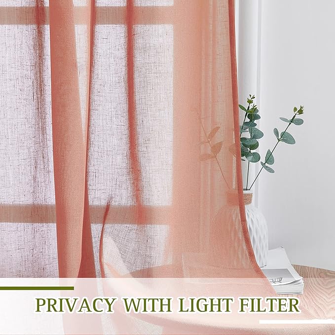 NICETOWN Semi Sheer Linen Curtains, Grommet Top Rustic Linen Burlap Curtains - Image 5