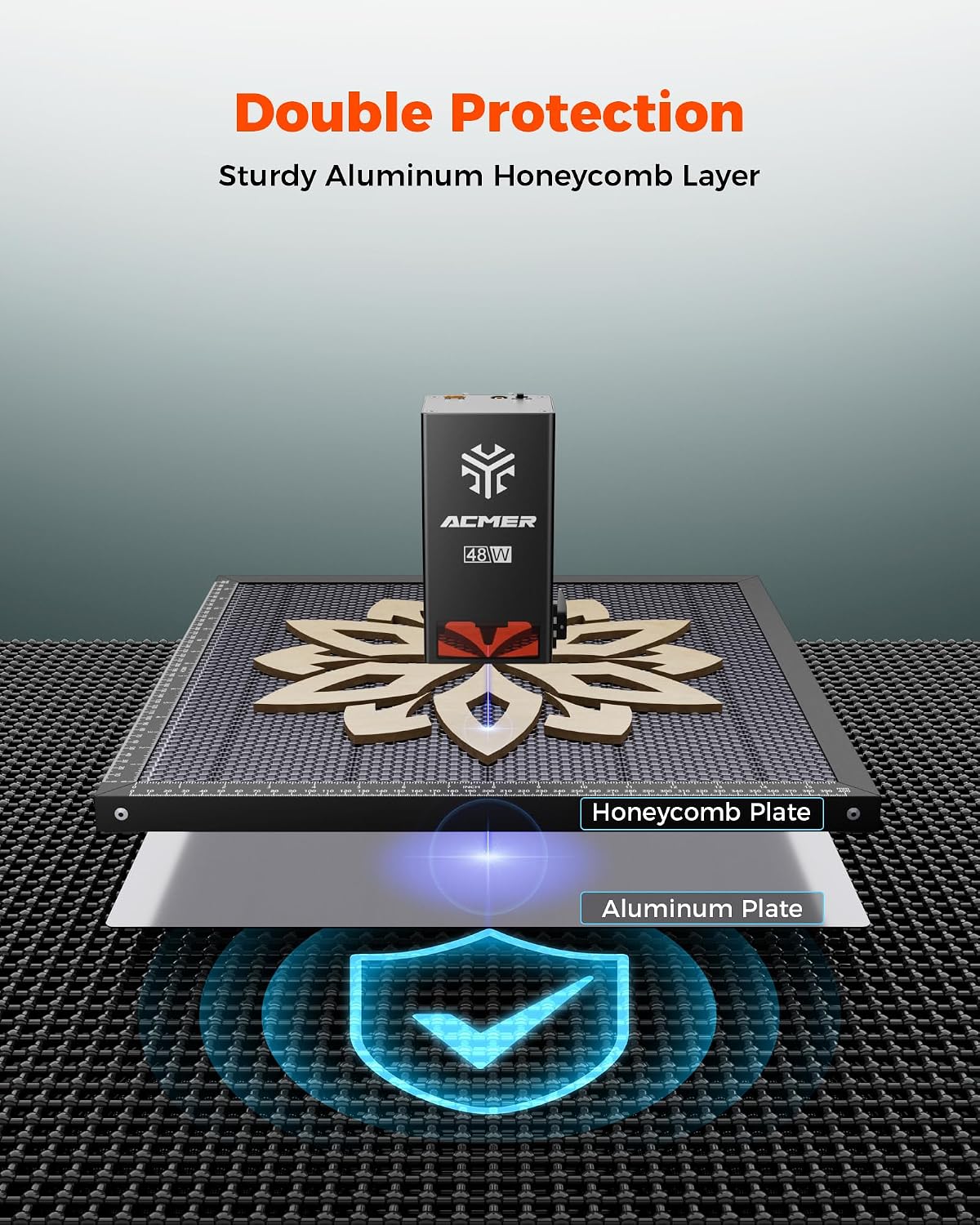 acmer honeycomb laser bed with aluminum plate, 260x125mm shown in use
