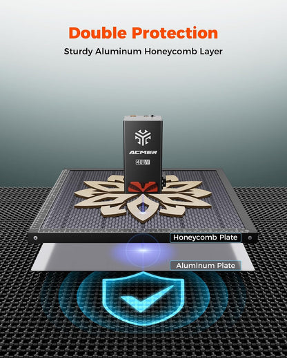 acmer honeycomb laser bed with aluminum plate, 260x125mm shown in use