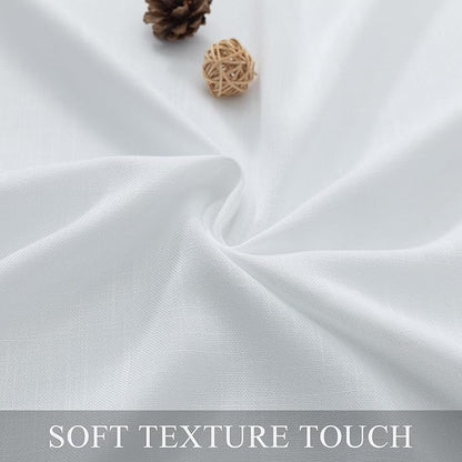 White Kitchen Curtains 30 Inch Length Back Tab Light Filtering Linen Semi Sheer - Image 5