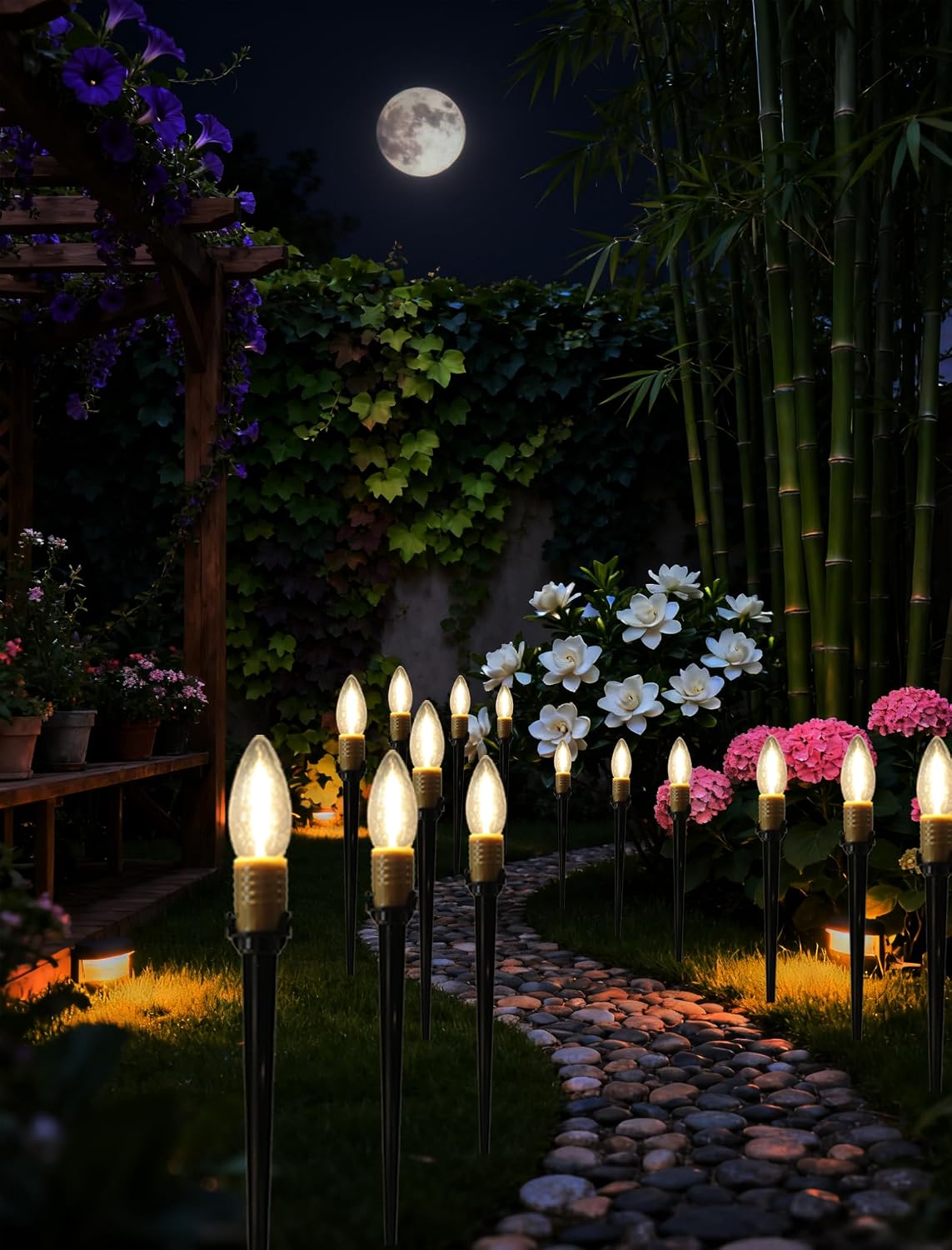 38.5ft christmas pathway lights outdoor, 25pk led c26, close-up detail