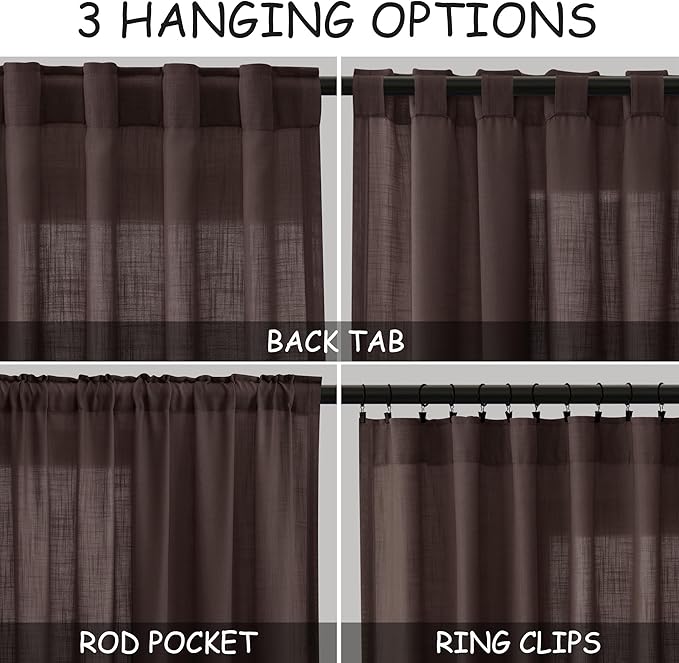 Coffee Linen Blend Drapes 84 Inch Length 2 Panels Set Back Tab Rod Pocket Light - Image 3