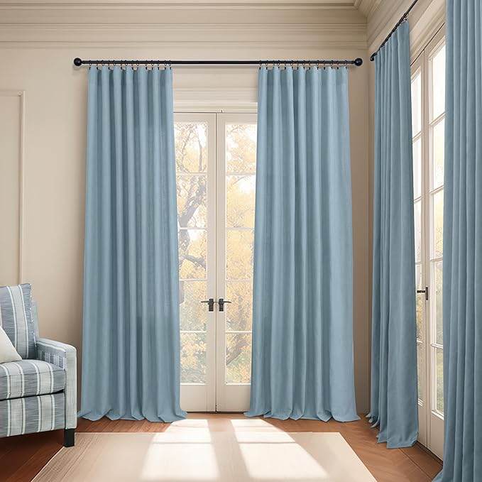 Pitalk Stone Blue Linen Blend Sheer Curtains Back Tab 52 Width by 90 Length Set - Image 6