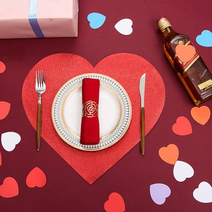 MixTeach 60 Pack Valentine's Day Glitter Heart Placemats Red Sparkle Paper - Image 5