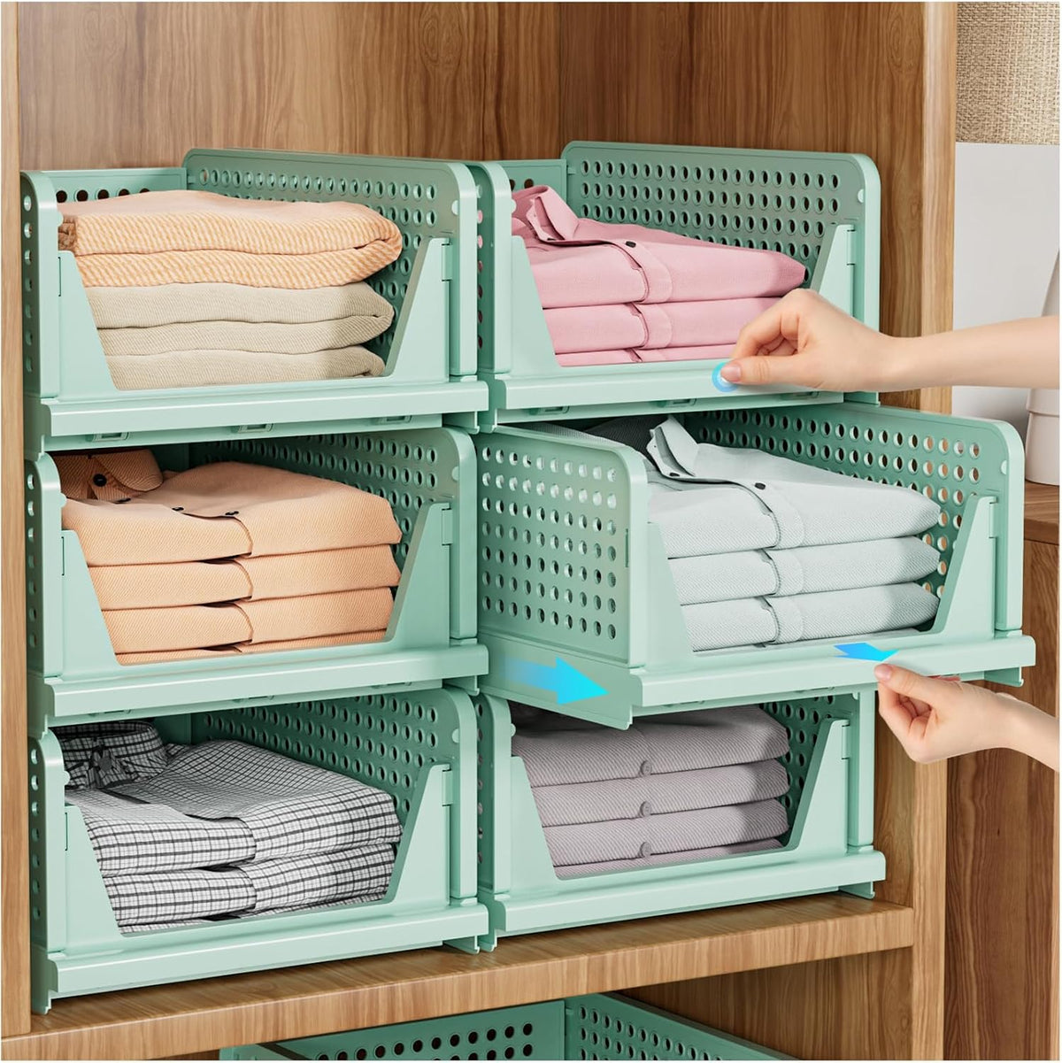 closet organizer basket, closet organizers and storage, green, main product view