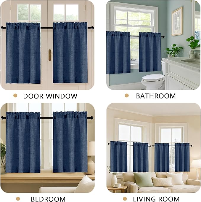 OVZME Navy Blue Cafe Curtains 45 Inch Length 2 Panels, Thick Textured Kitchen - Image 5