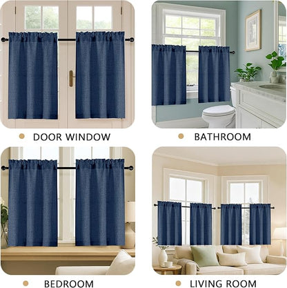 OVZME Navy Blue Cafe Curtains 45 Inch Length 2 Panels, Thick Textured Kitchen - Image 5