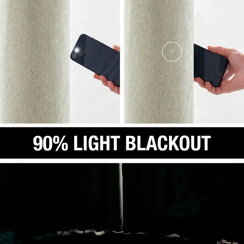 True Blackout Natural Linen Curtains for Bedroom Living Room 40x95" 2 Beige