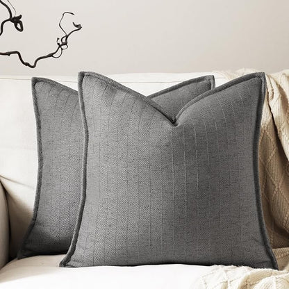 20x20 Linen Pillow Covers Grey Pack of 2 Farmhouse Boho Neutral Accents Striped by DEZENE