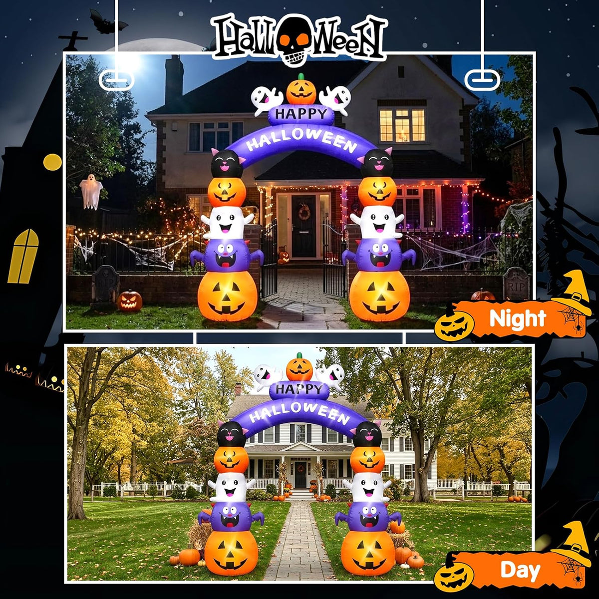 Halloween Inflatable Arch Cute Large Pumpkin Archway Blow Up Outdoor 8FT