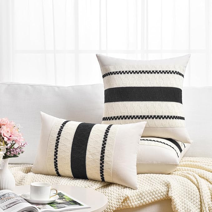 Fancy Homi Set of 2 Boho Black Decorative Throw Pillow Cover 20x20 Inch - Image 6