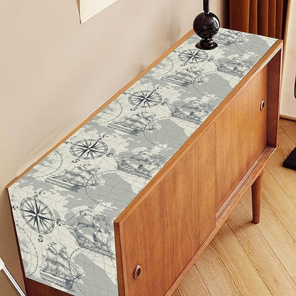 Nautical Table Runner, Retro Coastal Treasure Map Sailing Ship Compass - Image 3
