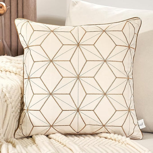 Aeckself White Velvet Pillow Cover 16 x 16 Inch, Luxury Modern Square Gold by AECKSELF