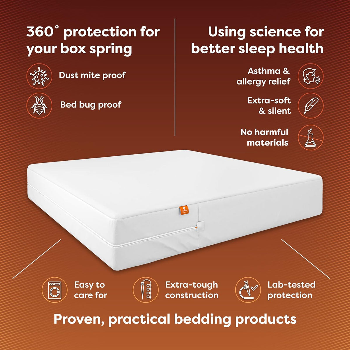 hospitology products box spring encasement - zippered bed shown in use