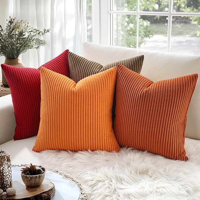 MIULEE Winter Pack of 2 Corduroy Soft Soild Decorative Square Christmas Throw - Image 4
