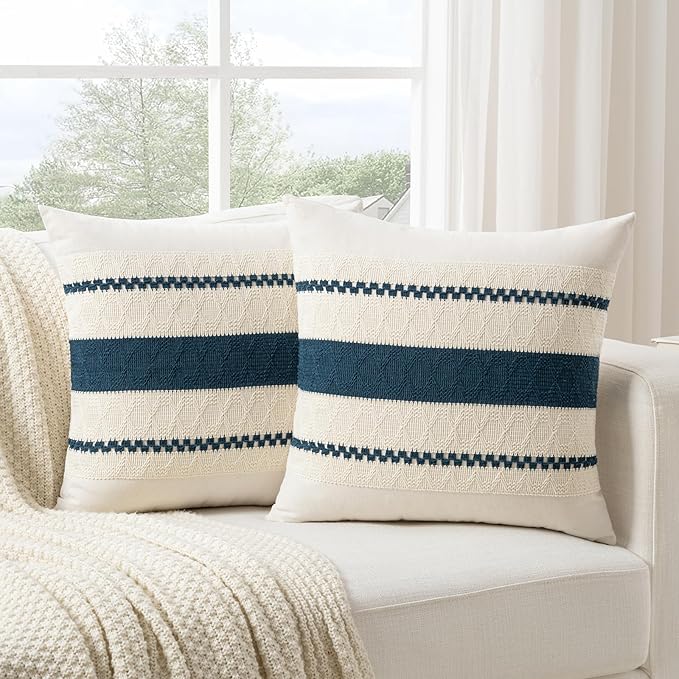 Fancy Homi Set of 2 Boho Teal Decorative Throw Pillow Cover 16x16 Inch by Fancy+Homi