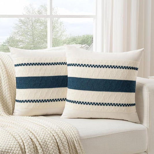 Fancy Homi Set of 2 Boho Teal Decorative Throw Pillow Cover 18x18 Inch by Fancy+Homi