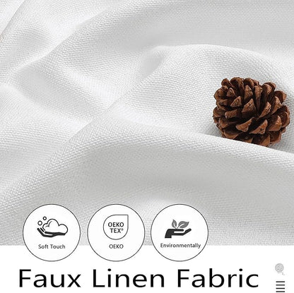 White Kitchen Curtains 45 Inch Length 2 Panels, Light Filtering Faux Linen - Image 2