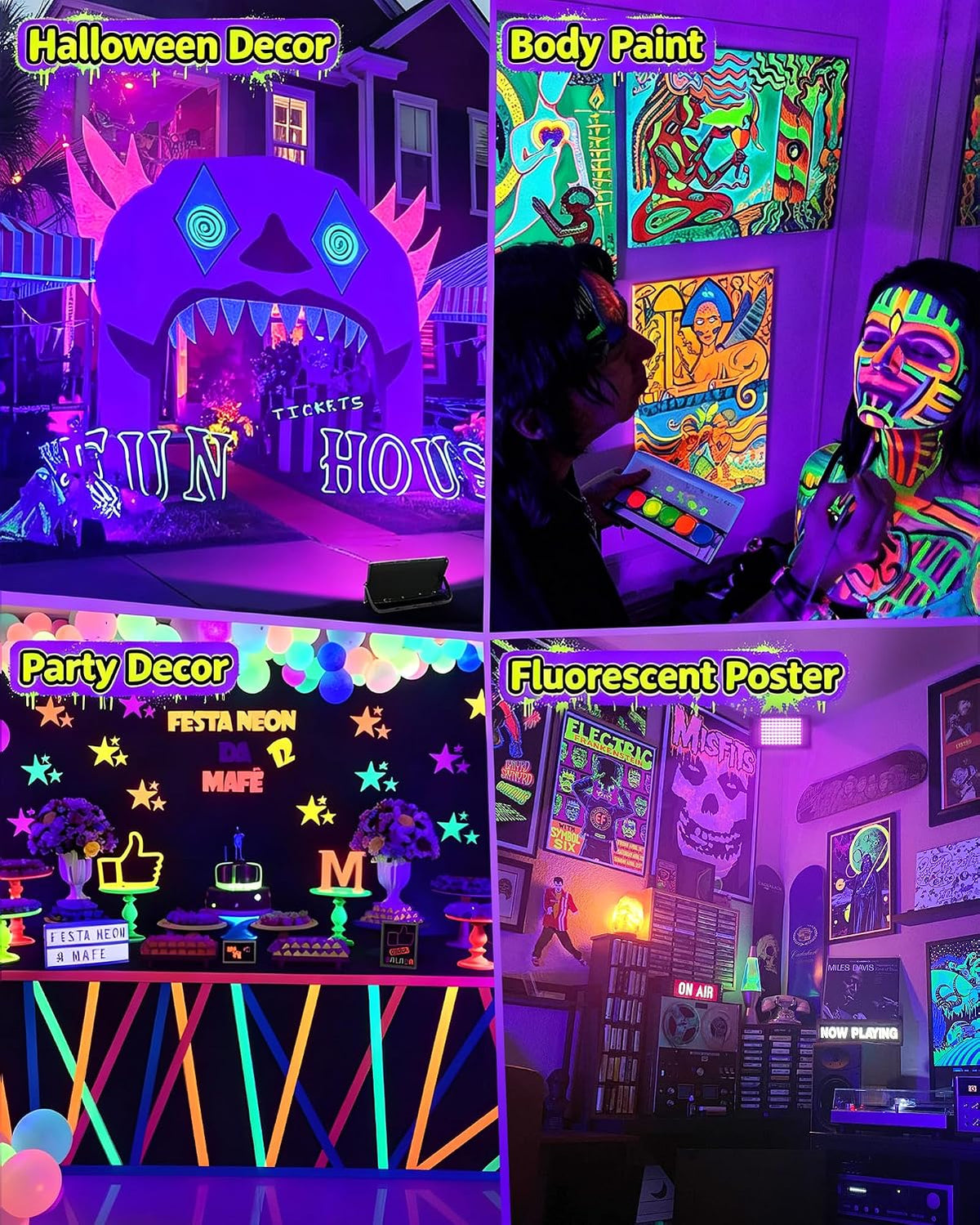 2 Pack 100W Black Light IP66, Powerful Blacklight for Halloween Glow Party