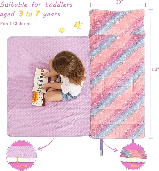 Toddler Nap Mat with Pillow and Blanket, Extra Large Rolled Napping Mats - Image 5