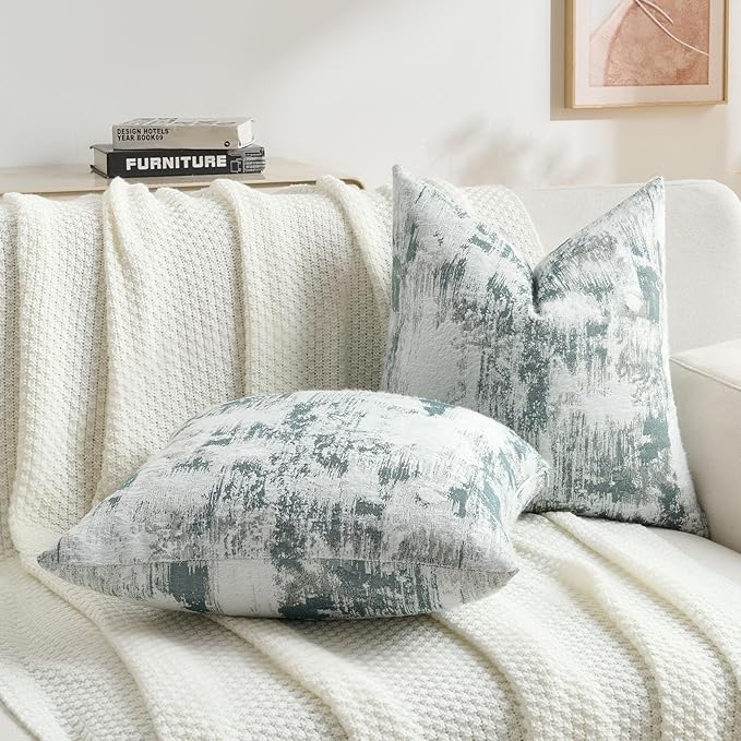 FUTEI Teal White Decorative Throw Pillow Covers 18x18 Inch Set of 2, Soft Faux - Image 5