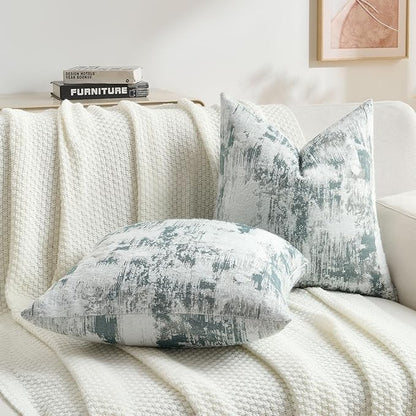 FUTEI Teal White Decorative Throw Pillow Covers 18x18 Inch Set of 2, Soft Faux - Image 5