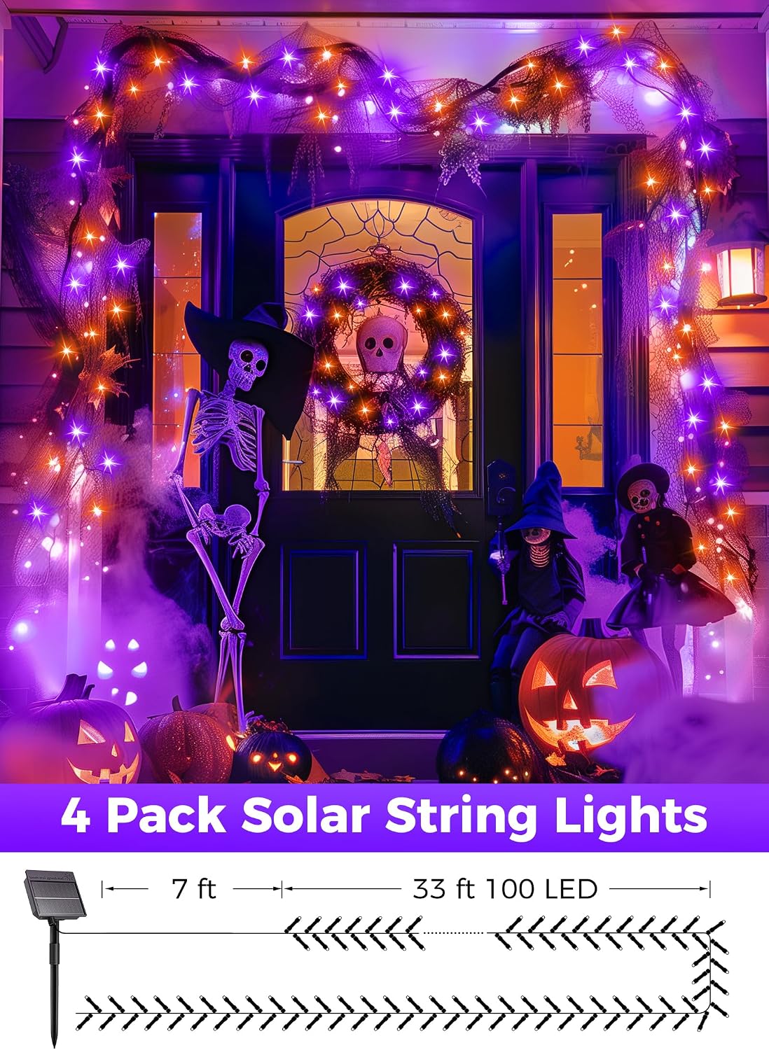 Minetom Halloween Solar Lights Outdoor,4Pack Total 160FT Halloweeen Light