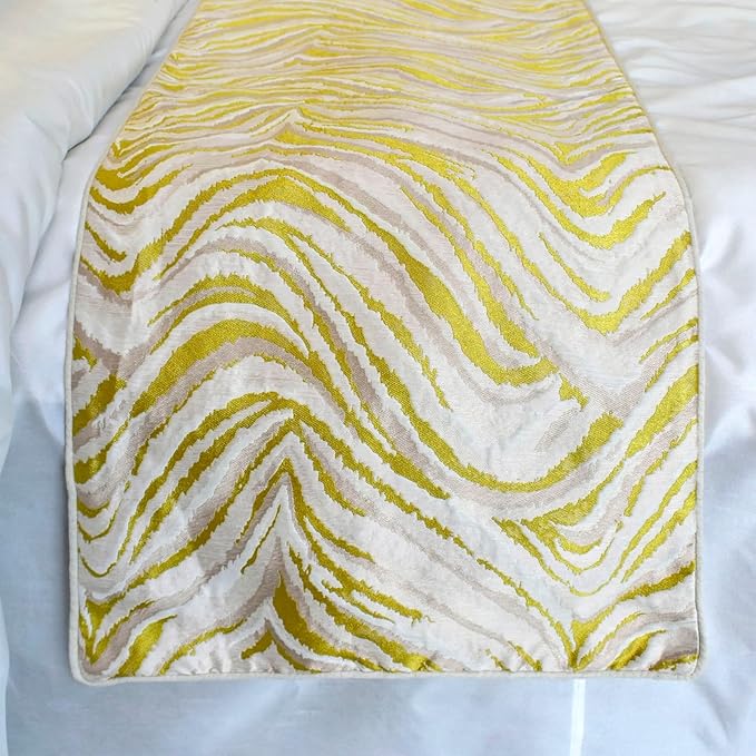 The HomeCentric King/Queen/Twin Yellow & Grey Decorative Bed Runner CA King - Image 3