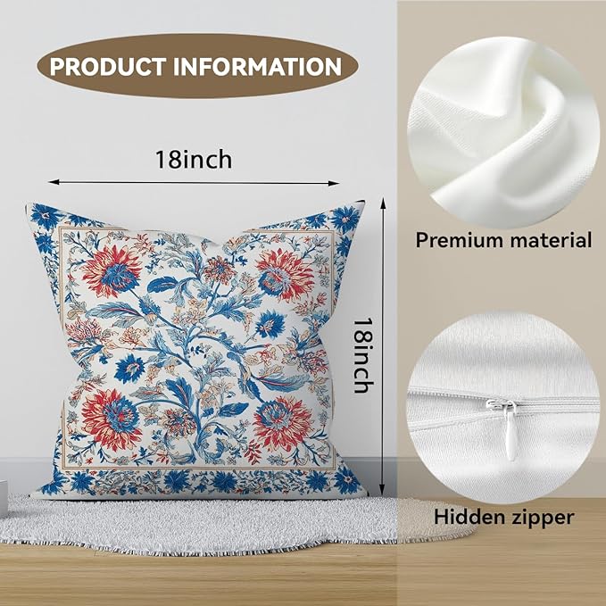 Bohemian Pillow Covers | Vintage Floral & Carpet Design | Double Sided Blue - Image 2