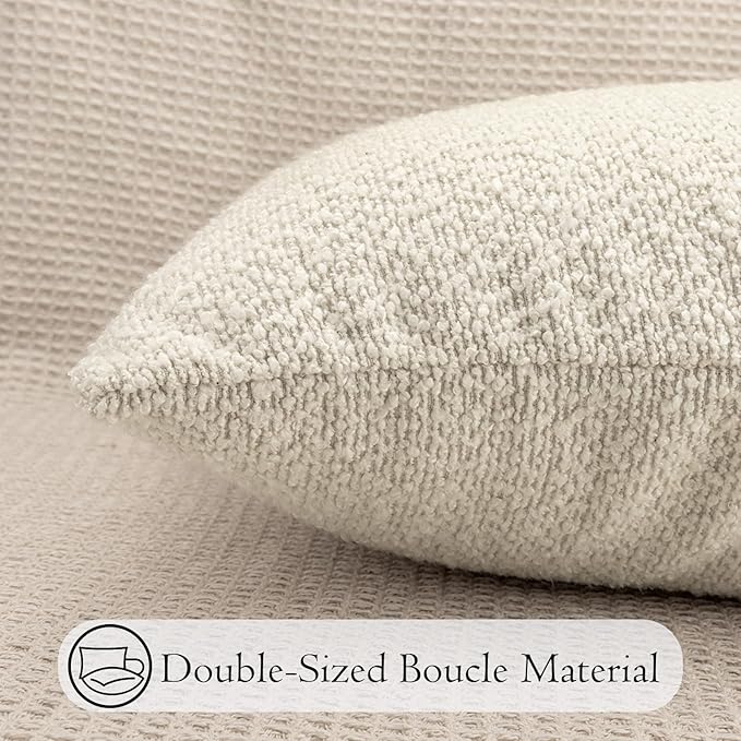 14x36 inch Boucle Lumbar Pillow Cover, Cream Woven Texture Neutral Long Pillow - Image 6