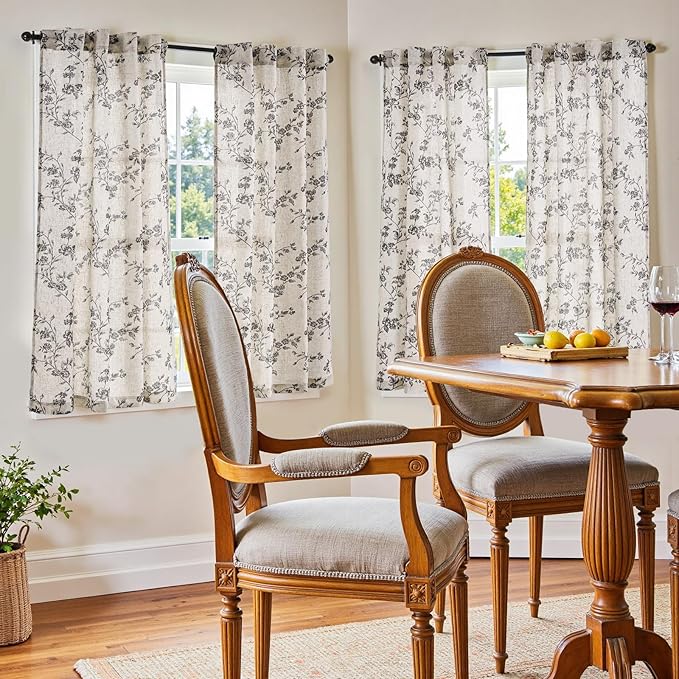 jinchan Floral Kitchen Curtains 54 Inch Linen Tier Curtains Farmhouse Cafe Half - Image 2