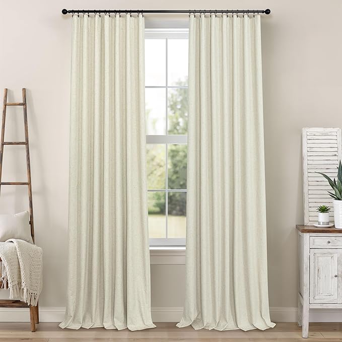 Primitive Curtain 108 Inch Long 2 Panels Burg Linen Textured 9 ft Floor Length - Image 9