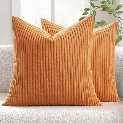 MIULEE Pack of 2 Burnt Orange Pillow Covers 18x18 Inch Soft Boho Striped by MIULEE
