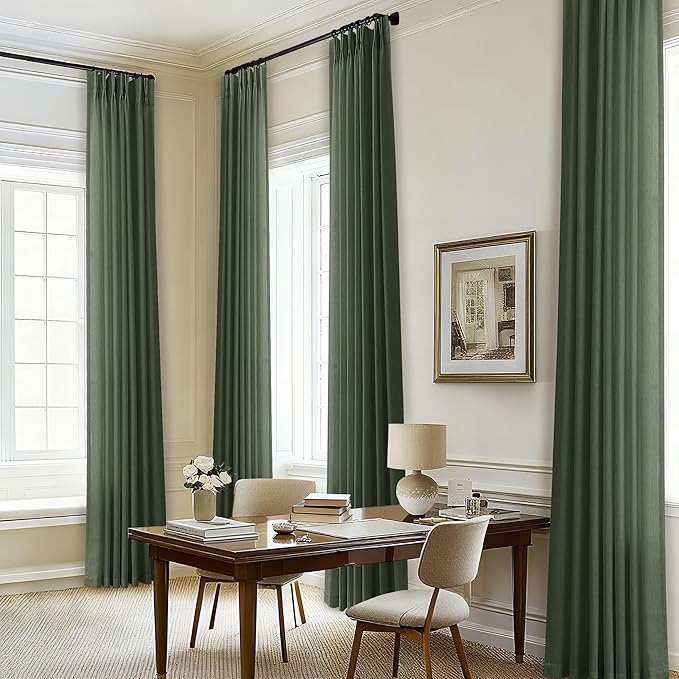 Olive Green Pinch Pleat Linen Curtains 84 Inches Long - Image 9
