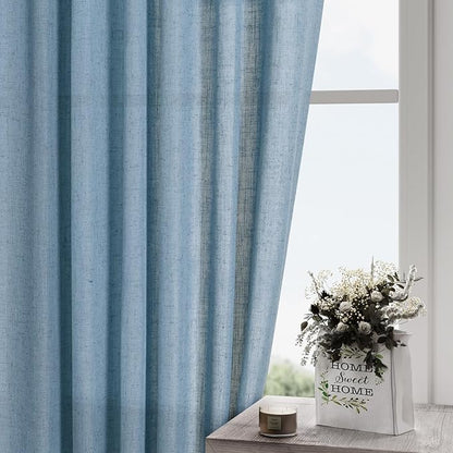 Nanspring Blue Linen Curtains 63 Inches Length 2 Panels Set - Image 2