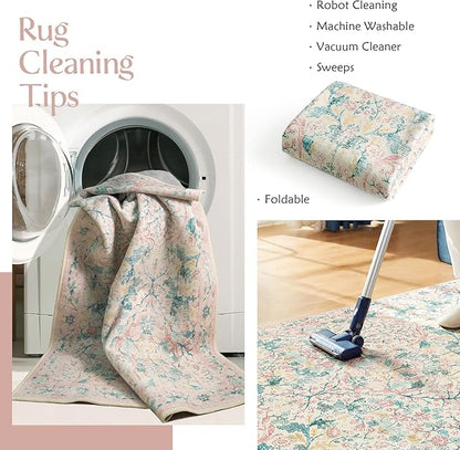MUJOO Pink Washable Rugs 8x10, Floral Area Rug - Image 5
