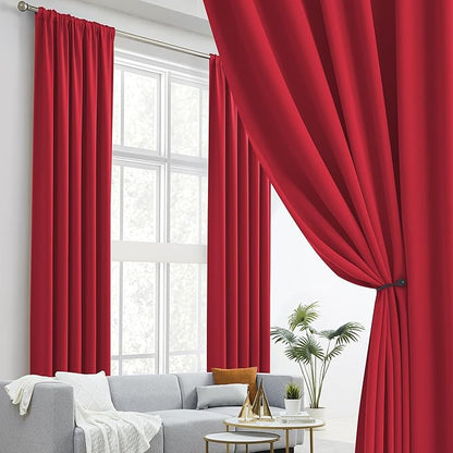 DUALIFE Extra Long 132 Inch Curtains Red Back Tab Loop Pocket Thermal Insulated - Image 2