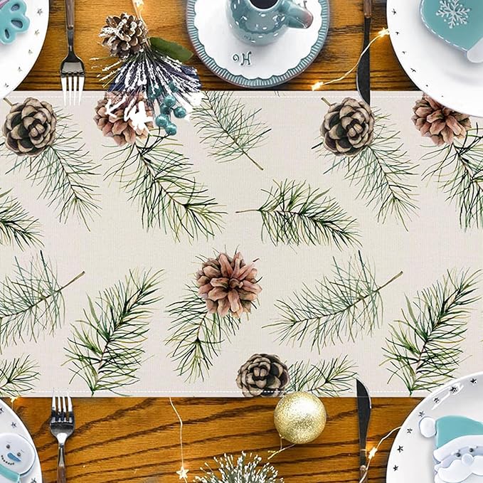 Pine Cones Christmas Table Runner 13x72 Inch Winter Pinecone Branches Merry - Image 5