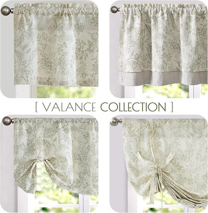 jinchan Linen Valance Curtain Farmhouse Floral Printed Small Window Curtain - Image 9