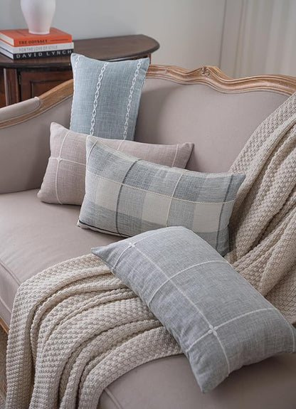 vctops Rustic Striped Cotton Linen Decorative Throw Pillow Cover Embroidery - Image 3