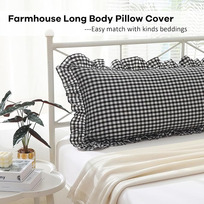 Black White Plaid Gingham Body Pillow Cover - Image 3