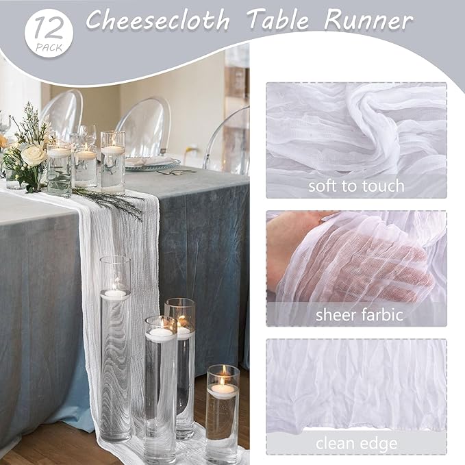 12 Pack 10Ft Cheesecloth Table Runner 35x120 Inch Boho Gauze Table Runner - Image 4