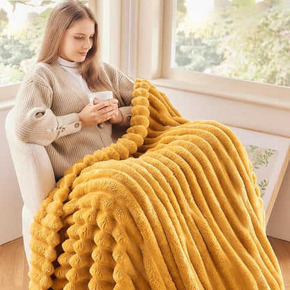 NEWCOSPLAY Super Soft Twin Blanket Mustard Yellow Premium Silky Flannel Fleece - Image 2