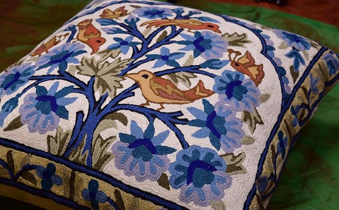 Blue Tree of Life Pillow Cover Blues Birds Floral Decorative Pillowcase Flower - Image 8